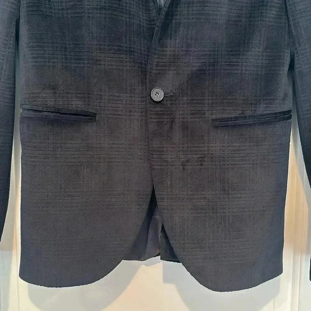 Topman Navy Velvet Plaid Striped Sports Blazer Sz 36